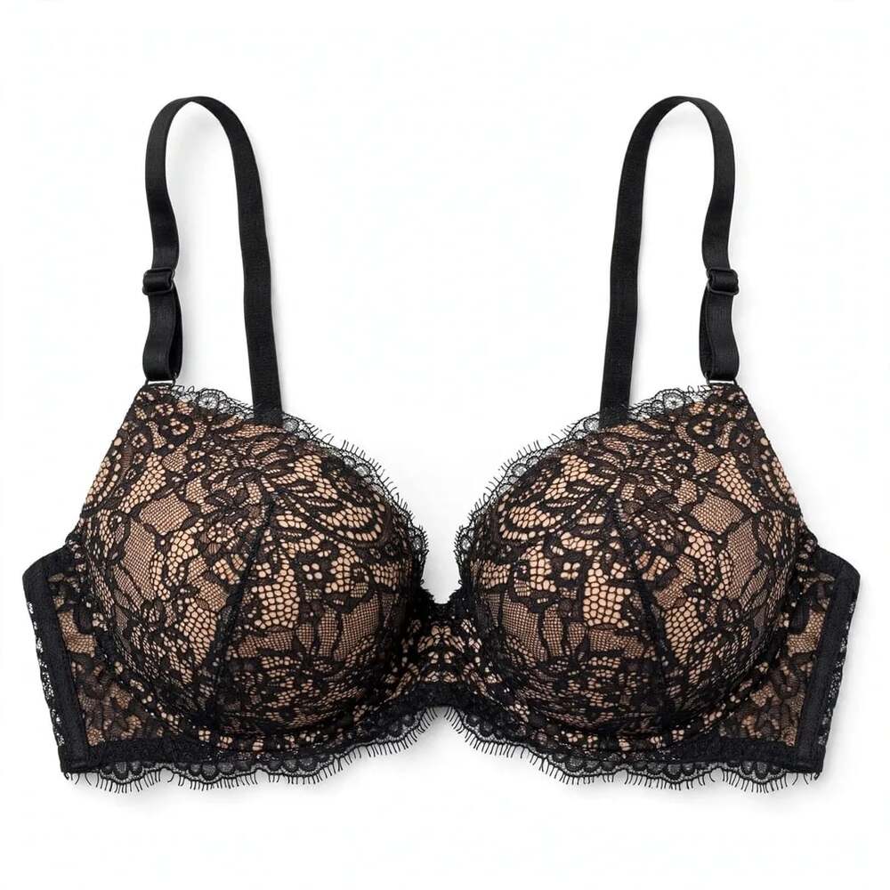 VICTORIA'S SECRET Bombshell Plunge Bra 36D Black Lace Criss Cross Back